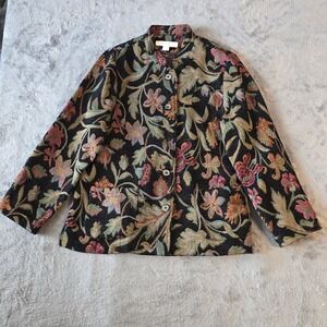 Appleseeds Womens Jacket Blazer Size 12 Floral Tapestry Black Multicolor Vintage